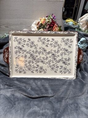 Temp-tations brown  Floral Lace rectangle serving baking tray. 16x9